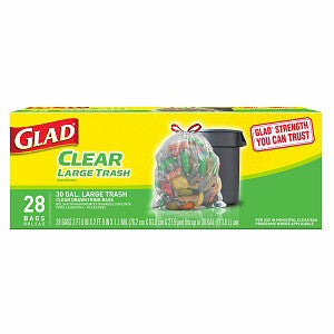 GLAD CLEAR LARGE TRASH DRAWSTRING BAGS - 30 GALLONS For Cheap