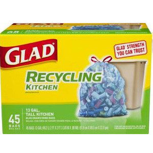 GLAD RECYCLING TALL KITCHEN BLUE DRAWSTRING BAGS - 13 GALLONS For Cheap